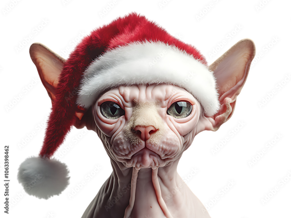 Sphynx cat in Christmas santa costume isolated on transparent background PNG Sphynx cat in Christmas santa costume isolated on transparent background PNG