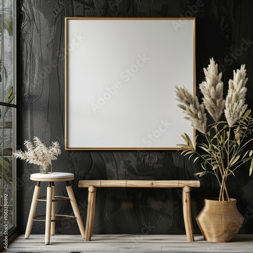 Elegant poster mockup. Frame with white poster. Modern grunge wall. Home decor. Template.