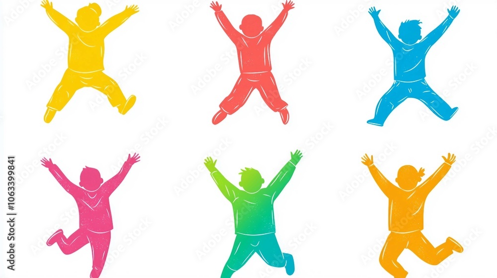Joyful Children Jumping in Vibrant Colors Joyful Children Jumping in Vibrant Colors