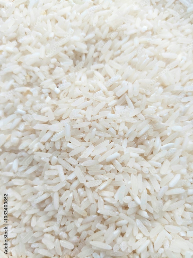 A closeup shot of uncooked white rice grains, showcasing their elongated shape and textured surface A closeup shot of uncooked white rice grains, showcasing their elongated shape and textured surface