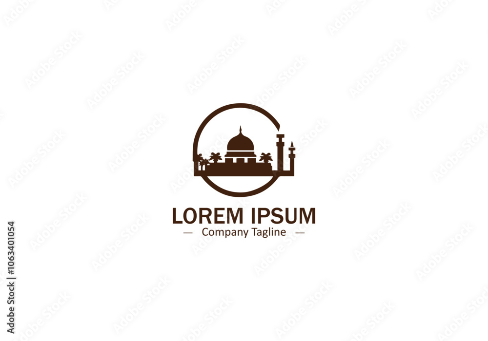 A striking silhouette of a mosque, its intricate details highlighted against a circular backdrop logo icon vector illustration design. A striking silhouette of a mosque, its intricate details highlighted against a circular backdrop logo icon vector illustration design.