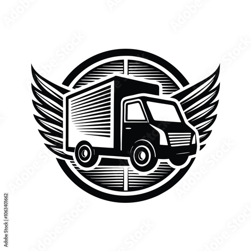 Vector Illustration of Delivery Van with Driver Silhouette Icon