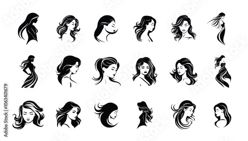 Women set logo icon vector, fashions girls collection isolated