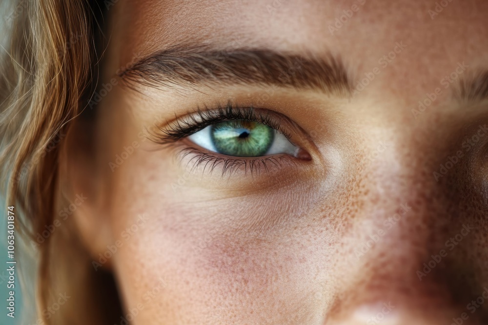 Fototapeta premium Close-up Portrait of a Confident Young Woman with Piercing Green Eyes - Beauty and Cosmetics - Portrait Photography