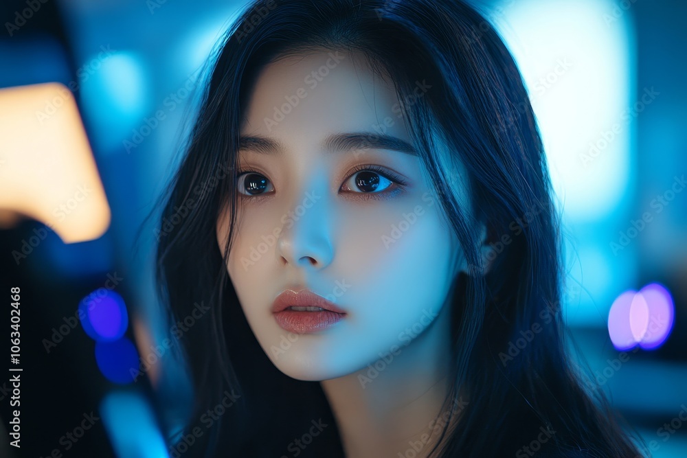 asian female beauty social media influencer livestream marketing cosmetics a make up tutorial via smartphone, Generative AI asian female beauty social media influencer livestream marketing cosmetics a make up tutorial via smartphone, Generative AI