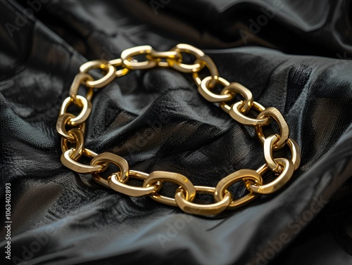 Chunky Gold Chain Necklace on Black Fabric Background
 photo