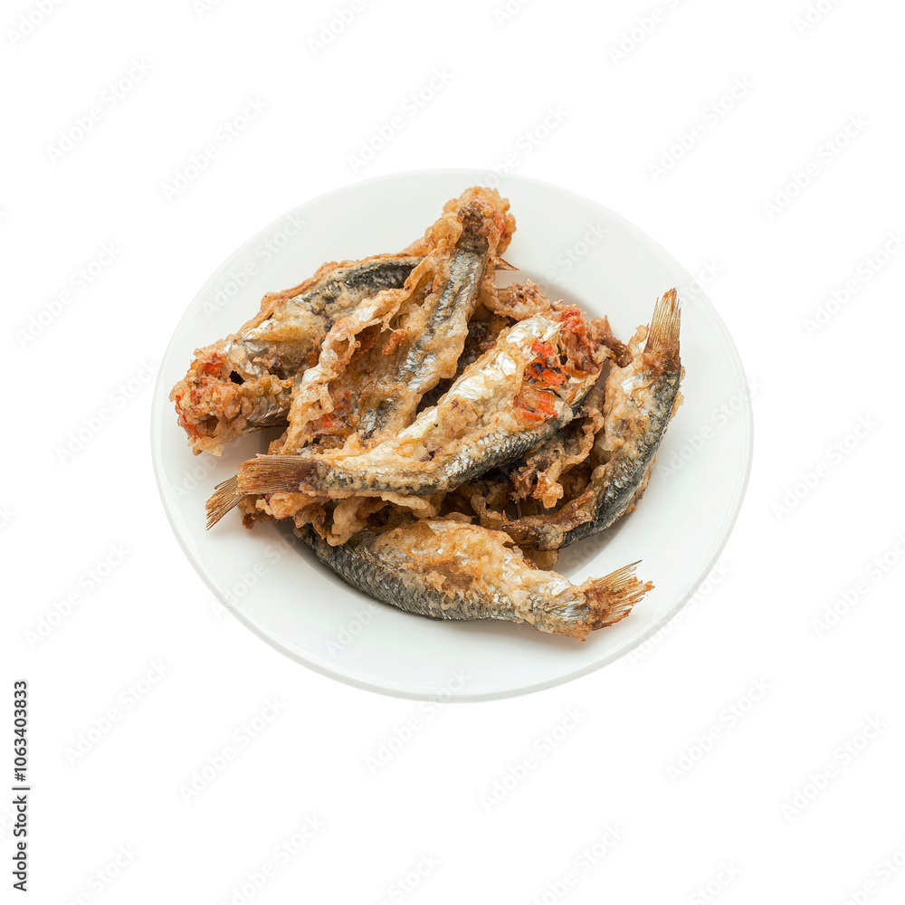 Plate of Fried Fish on White Background Plate of Fried Fish on White Background