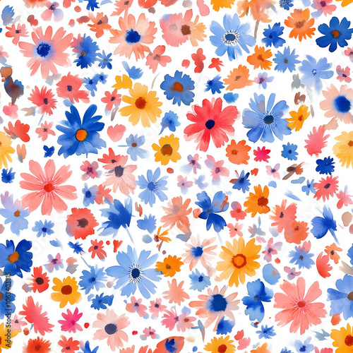 Watercolor floral seamless pattern print hand painting with abstract flowers and plants, design texture. Tileable Seamless pattern watercolor floral pattern for textile, stationery, wedding deisgn