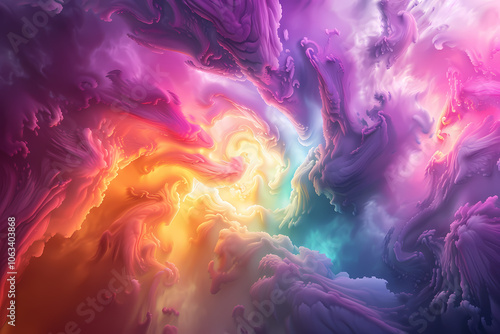 A vibrant, abstract swirl of colors, featuring bright oranges, purples, and blues, creating a dreamlike, ethereal atmosphere.