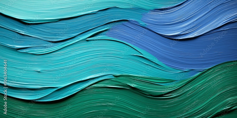 Fototapeta premium Colorful abstract texture with flowing paint in shades of blue and green.
