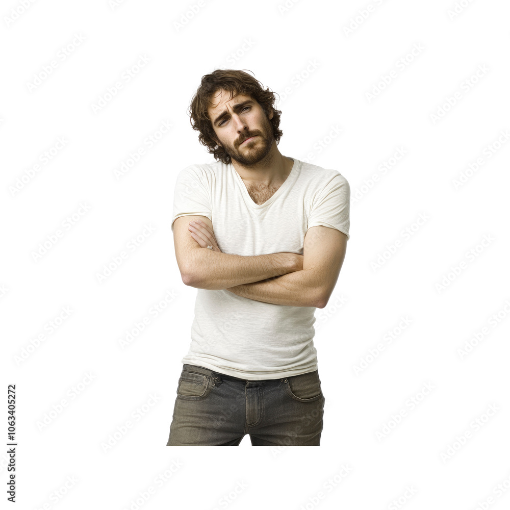 Thoughtful Young Man With Arms Crossed Thoughtful Young Man With Arms Crossed