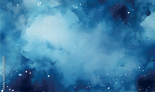 Watercolor deep blue background with subtle watercolor washes and small bright accents resembling the glow of stars on a frosty night	
