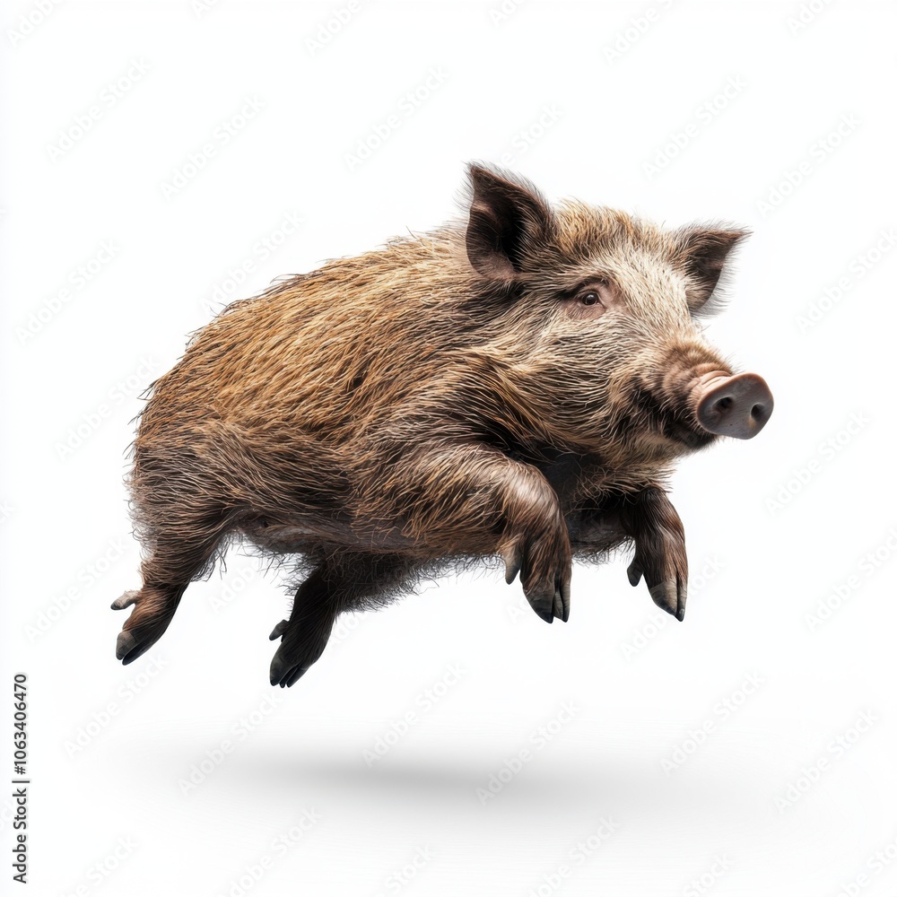 A wild boar floats gracefully in the air A wild boar floats gracefully in the air