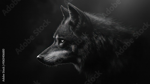 Wolf on black background. Black and white portrait of wolf. Predator series. digital art