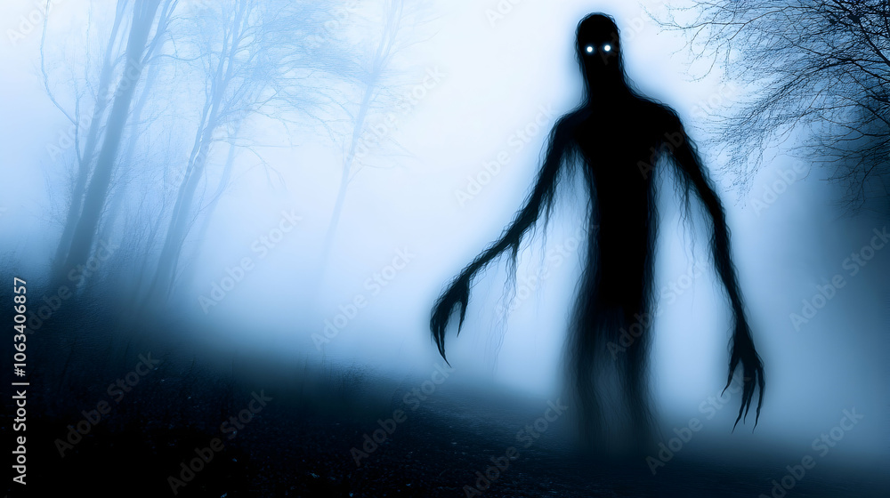 Obraz premium Shadowy Figure in the Fog, creepy, scary, horror, monster, silhouette