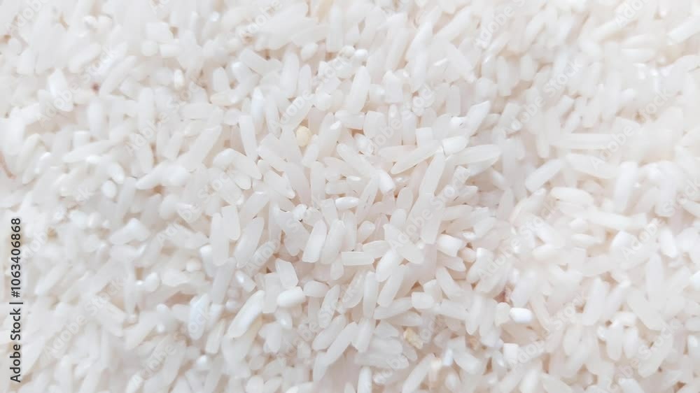 A closeup shot of uncooked white rice grains, showcasing their elongated shape and textured surface A closeup shot of uncooked white rice grains, showcasing their elongated shape and textured surface