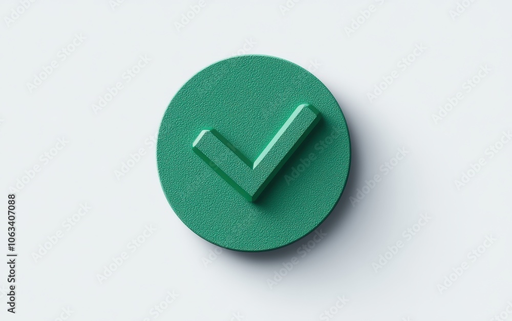 A green checkmark sits atop a circular, textured surface, symbolizing approval, completion, or correctness in a minimalist design. A green checkmark sits atop a circular, textured surface, symbolizing approval, completion, or correctness in a minimalist design.