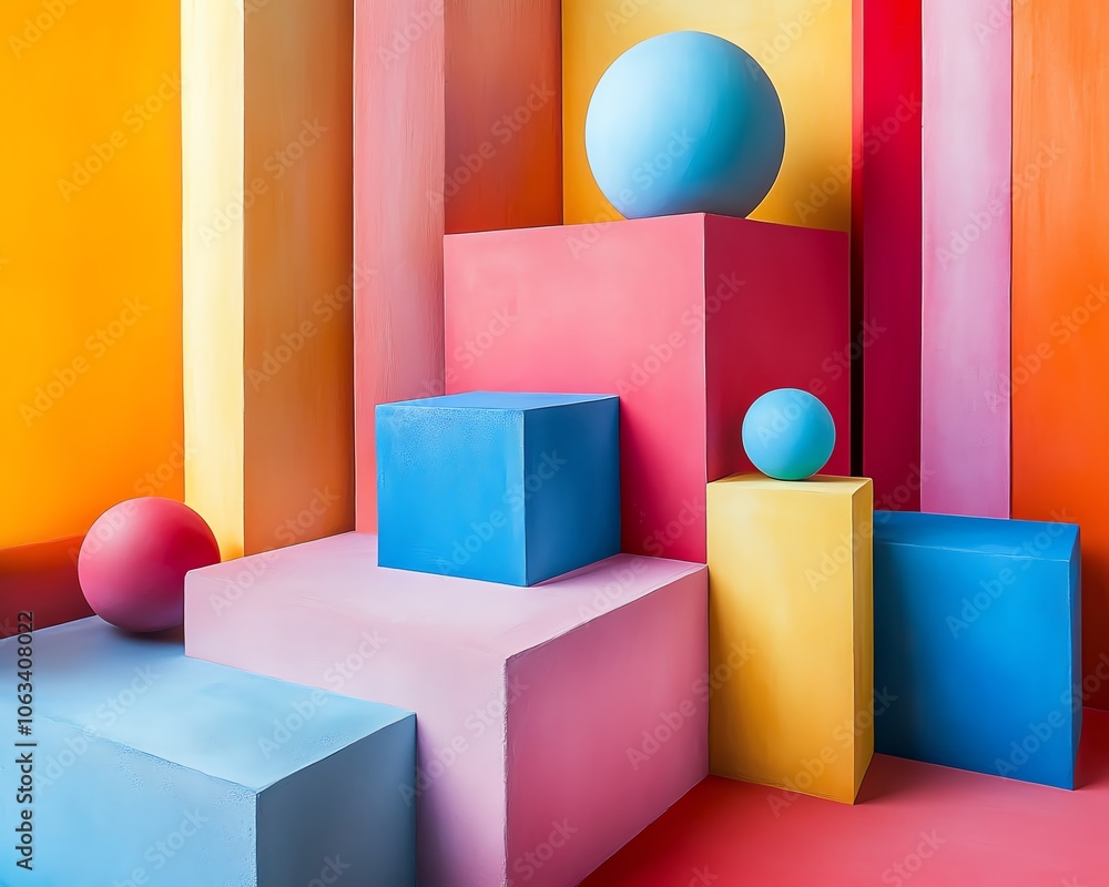 A captivating closeup of stacked colored cubes and spheres, emphasizing their geometric shapes and vivid colors in a playful, abstract design A captivating closeup of stacked colored cubes and spheres, emphasizing their geometric shapes and vivid colors in a playful, abstract design