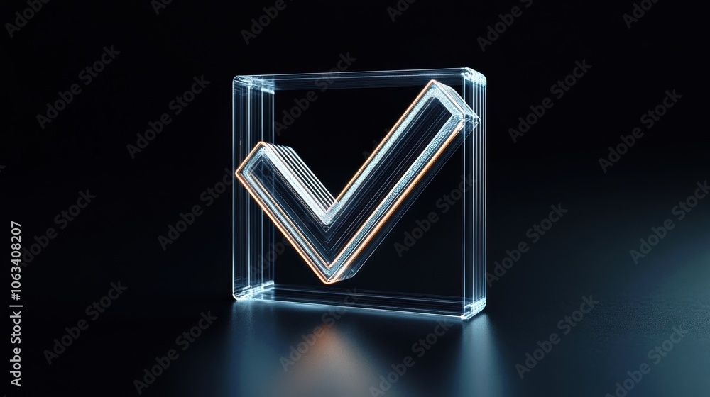 A translucent checkmark icon encased in a glass-like cube, symbolizing approval or completion, set against a dark background. A translucent checkmark icon encased in a glass-like cube, symbolizing approval or completion, set against a dark background.