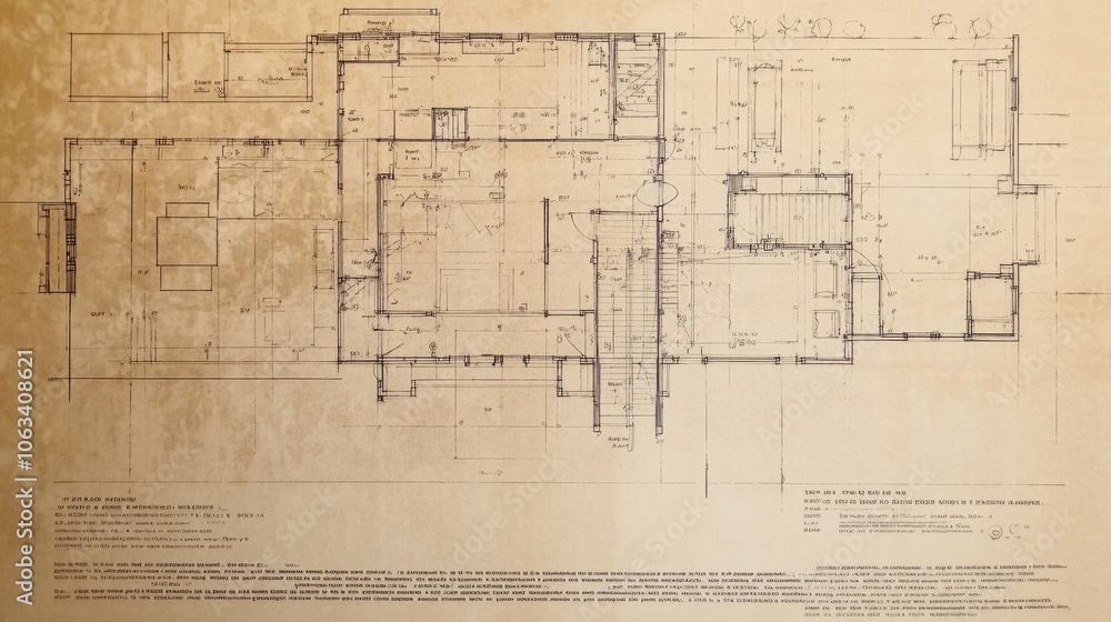 Residential blueprint showing labeled living spaces and dimensions, with walls and structural details marked, and an area for text at the bottom Residential blueprint showing labeled living spaces and dimensions, with walls and structural details marked, and an area for text at the bottom