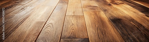 Close-up of a Wooden Plank Floor with Natural Grain and Color Variations photo