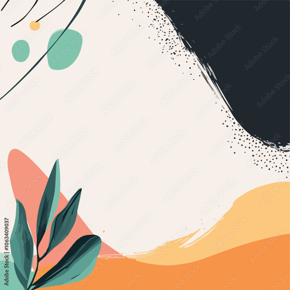 Fototapeta Abstract background colorful brush strokes leaves organic shapes modern art botanical illustration nature inspired design template for social media posts banners posters invitations cards flyers