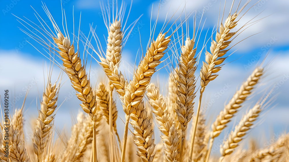 Golden Wheat Field Under Blue Sky, clouds, agriculture, harvest, farm, rural Golden Wheat Field Under Blue Sky, clouds, agriculture, harvest, farm, rural