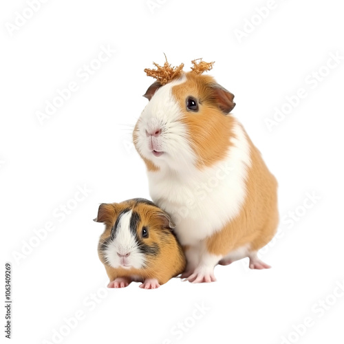 Two Adorable Guinea Pigs with One Wearing a Festive Headband