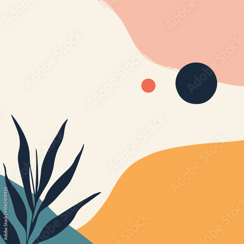 Abstract background with organic shapes botanical floral art mid century modern style pastel color palette wallpaper mural design minimalist art aesthetic background social media template
