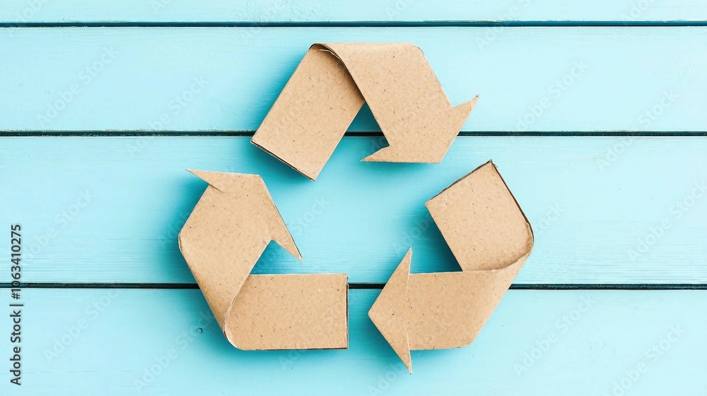 Recycling Concept with Cardboard Arrows on Blue Background Recycling Concept with Cardboard Arrows on Blue Background