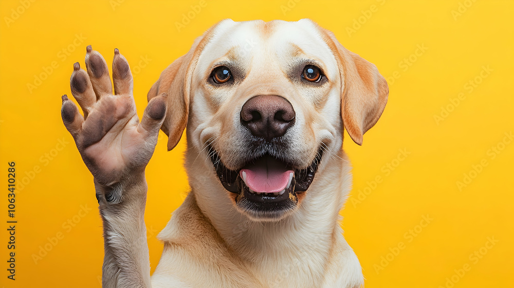 Happy Labrador Retriever Waving Paw, dog, yellow lab, puppy, canine, pet Happy Labrador Retriever Waving Paw, dog, yellow lab, puppy, canine, pet