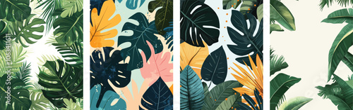 Tropical leaves background exotic botanical design jungle pattern rainforest plants monstera palm banana leaves nature wallpaper summer beach vibes floral paradise greenery foliage decoration trend
