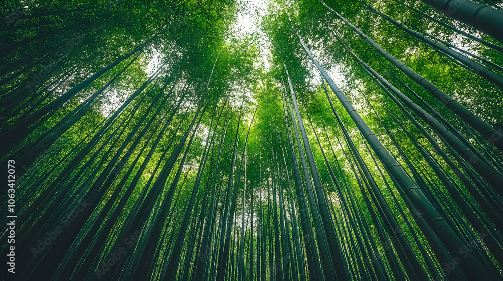 Looking Up Through a Dense Bamboo Forest, trees, green, nature, foliage, woodland Looking Up Through a Dense Bamboo Forest, trees, green, nature, foliage, woodland