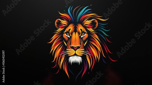 Wallpaper Mural Artistic lion with colorful mane set against a stark black background, feline, animal Torontodigital.ca