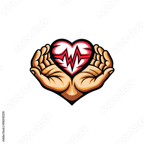 Design a logo featuring a stylized hand gently holding a heart with an "H" symbol incorporated into the heart's design.