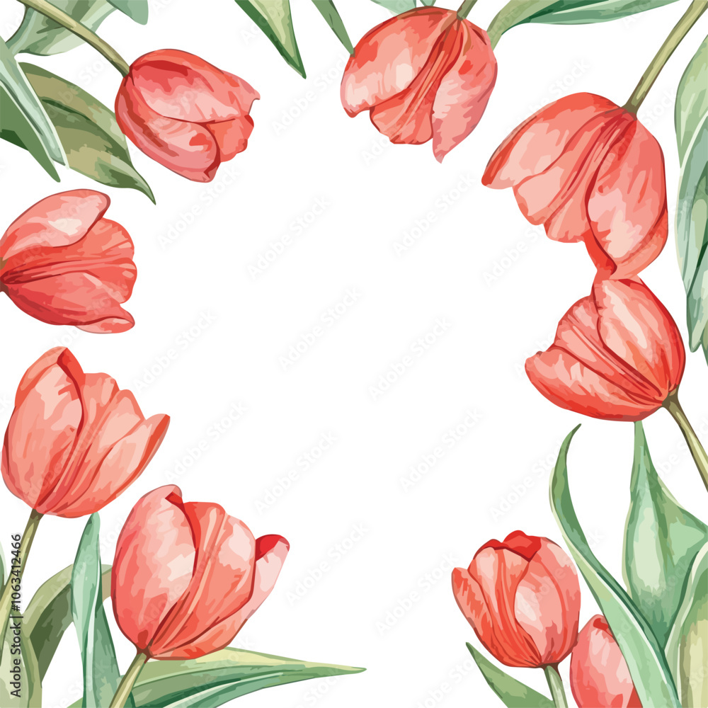 custom made wallpaper toronto digitalFrame of watercolor red tulips Spring flowers floral border with space for text greeting card invitation banner wedding stationery design tulip blossom bloom flora nature botanical decoration petal