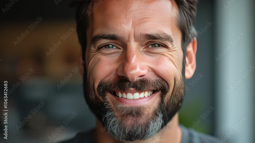 A man with a beard is smiling A man with a beard is smiling