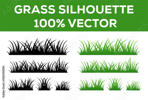 Green grass silhouette. Cartoon lines of plants and shrubs for boarding and framing, eco and organic logo element.