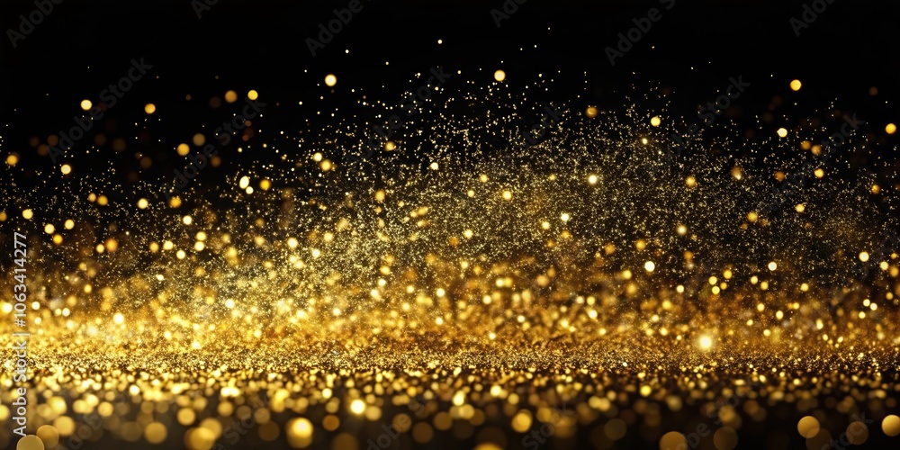 A vast expanse of glittering gold dust scattered on a black background, with subtle hints of precious gems in the distance, gold dust, sparkling particles, precious stones, wealth A vast expanse of glittering gold dust scattered on a black background, with subtle hints of precious gems in the distance, gold dust, sparkling particles, precious stones, wealth