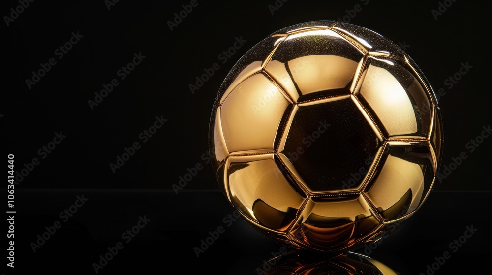 Naklejka premium A shiny golden soccer ball isolated against a black background,