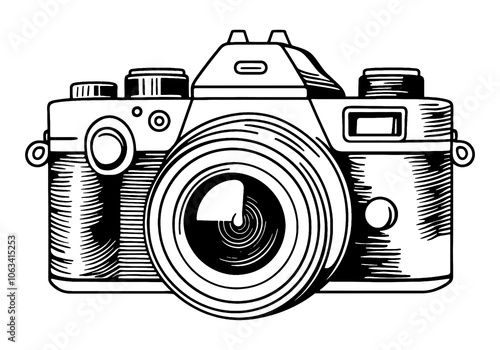 デジタル一眼レフカメラの精巧な線画イラスト　透過背景の切り抜き