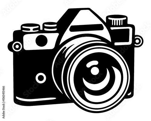 デジタル一眼レフカメラのシルエットイラスト　透過背景の切り抜き