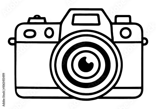 デジタル一眼レフカメラのシンプルな線画イラスト　透過背景の切り抜き