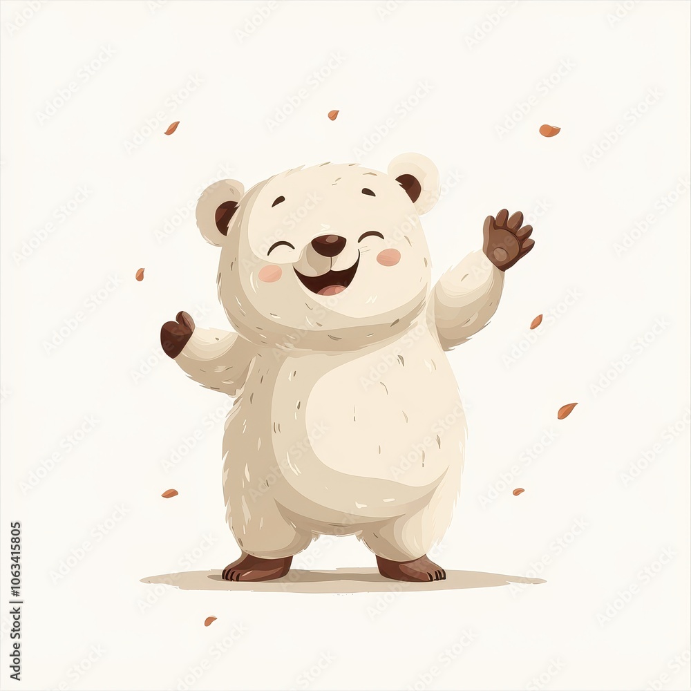 Fototapeta premium Cheerful Chubby Bear Cub Waving for Children