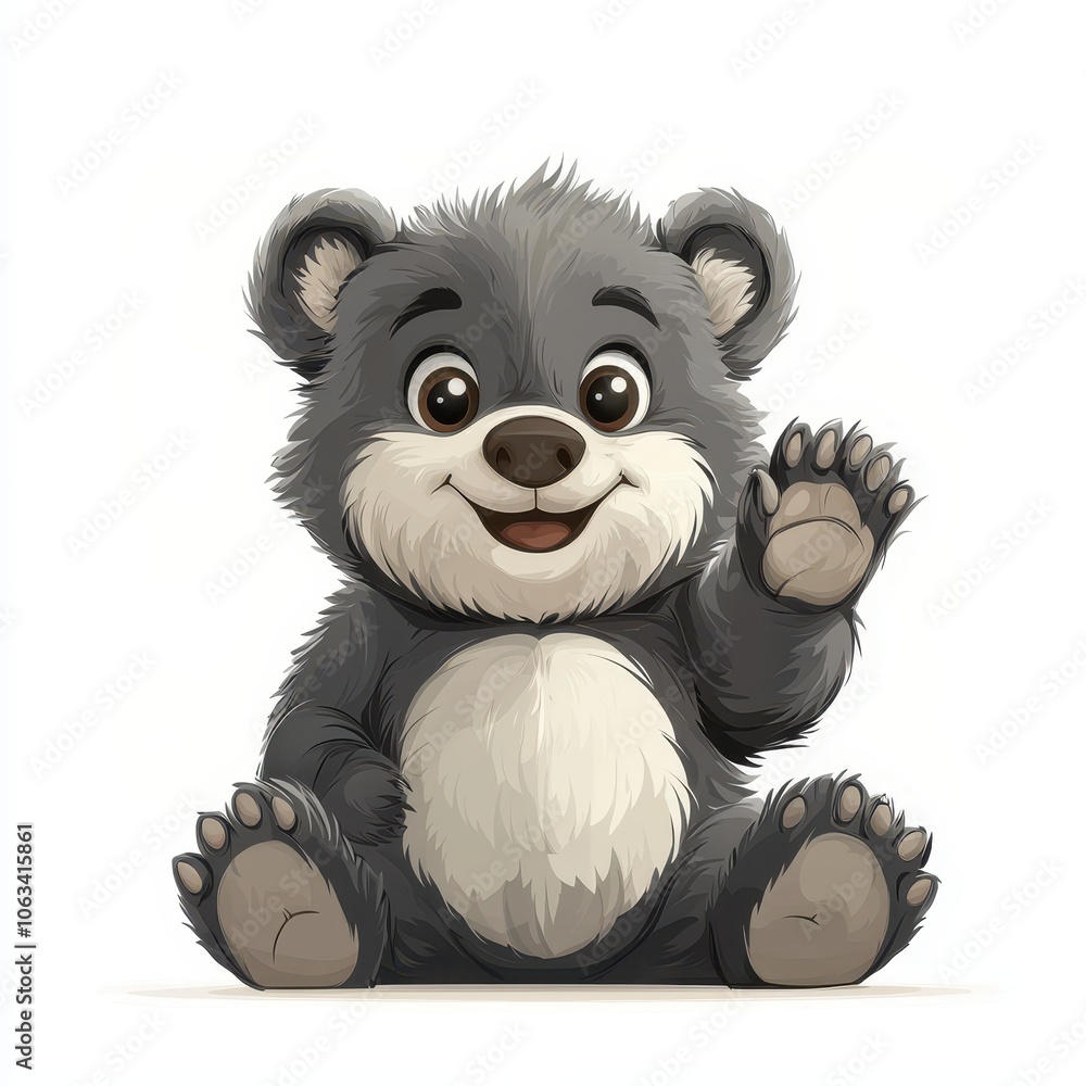 Cute Illustrated Chubby Bear Cub Waving for Children Cute Illustrated Chubby Bear Cub Waving for Children