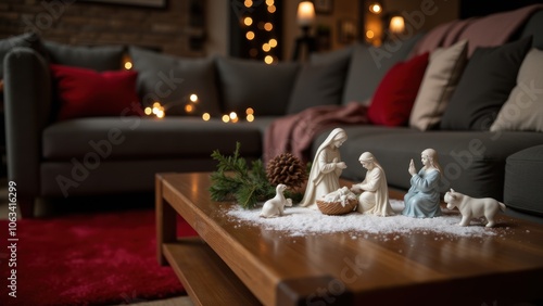 Christmas nativity scene on a coffee table