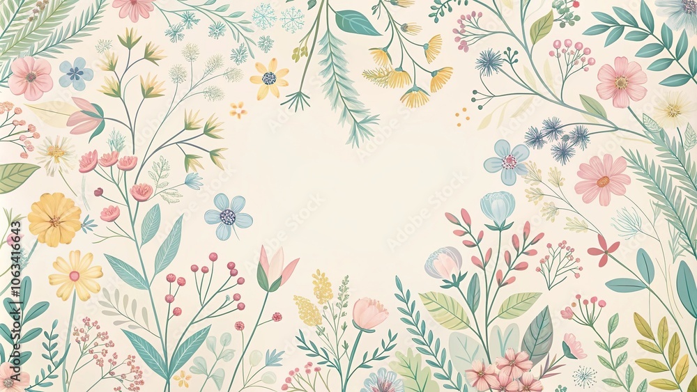 Dainty floral pattern featuring delicate wildflowers and foliage in soft pastel colors, stems, floral, gentle, wildflower Dainty floral pattern featuring delicate wildflowers and foliage in soft pastel colors, stems, floral, gentle, wildflower