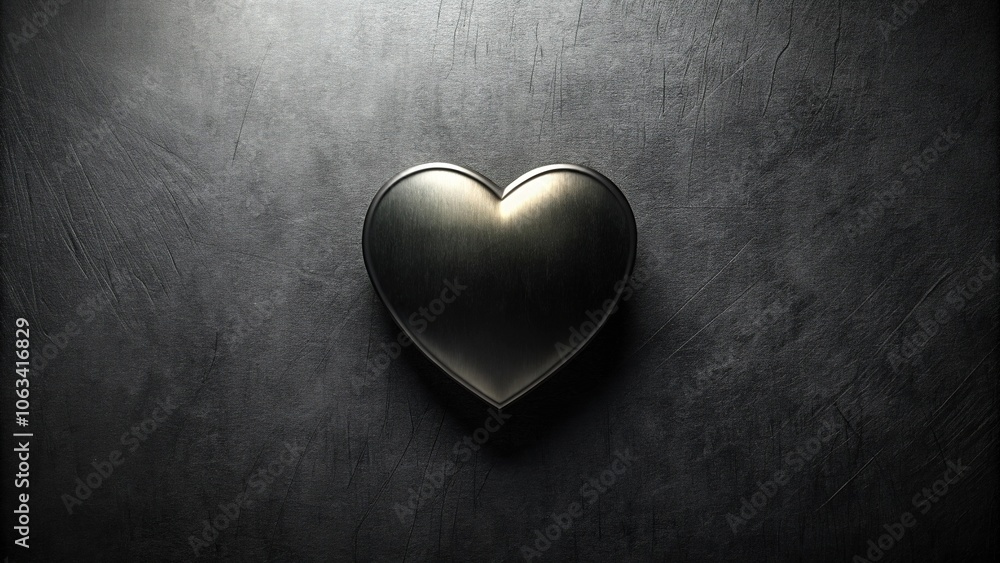 Obraz premium Dark and moody background featuring a bold black heart with metallic silver accents and subtle texture, perfect for adding a touch of edginess to any image, dark backgrounds, illustrations, gothic