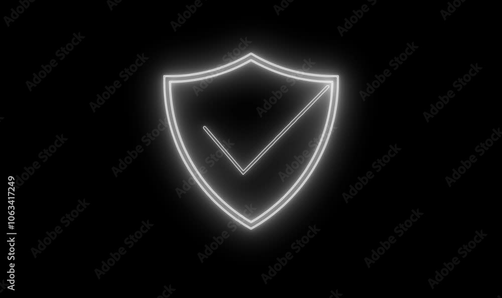 Neon shield tick mark icon with black color background. Neon shield tick mark icon with black color background.