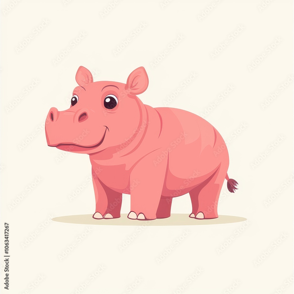 Cute Illustrated Hippo with Small Ears Cute Illustrated Hippo with Small Ears